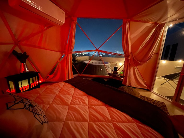 Glamping con jacuzzi en piso 15, único en Gdl, vistas espect